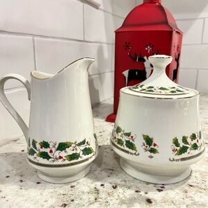 Royal Limited Holly Holiday Creamer & Lidded Sugar Bowl Vintage Set